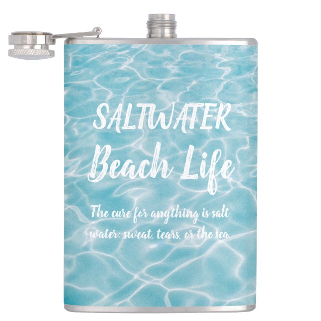 Saltwater Beach Life Aquatic Pool Reflections Hip Flask (Opened)