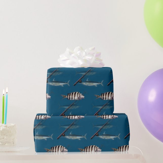 Saltwater Fish Offshore Fishing Rod Masculine Wrapping Paper (Party Gifts)