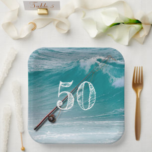 Saltwater Fisherman Custom Age Birthday Paper Plate