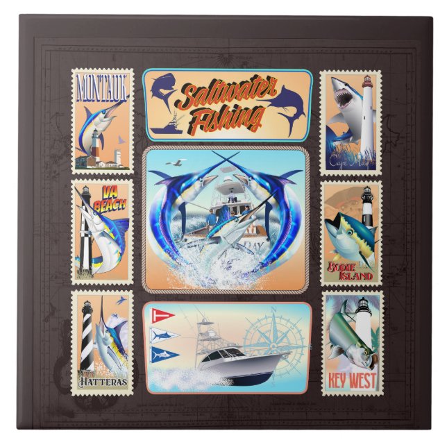 Saltwater Fishing Lighthouses Tile (Front)