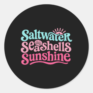 Saltwater Seashells Sunshine Retro Beach Summer Classic Round Sticker