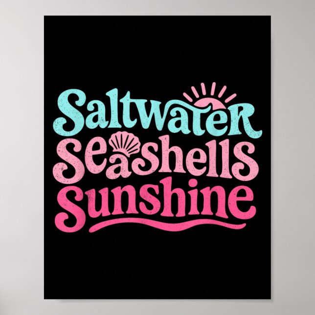 Saltwater Seashells Sunshine Retro Beach Summer Poster (Front)