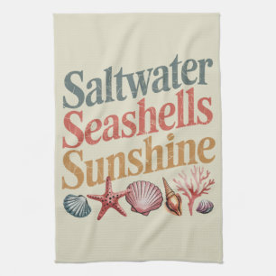 Saltwater Seashells Sunshine Summer Beach Vacation Kitchen Towel