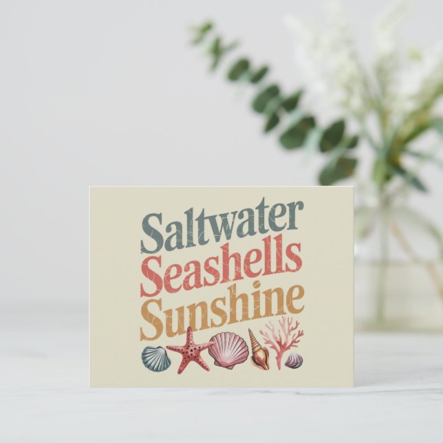 Saltwater Seashells Sunshine Summer Beach Vacation Postcard (Standing Front)
