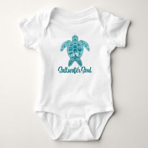 Saltwater Soul Tropical Sea Turtle with Palm Trees Baby Bodysuit