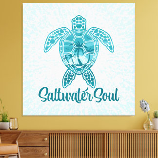 Saltwater Soul Tropical Sea Turtle with Palm Trees Canvas Print