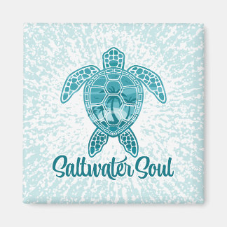 Saltwater Soul Tropical Sea Turtle with Palm Trees Magnet