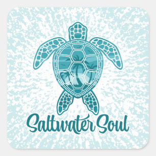 Saltwater Soul Tropical Sea Turtle with Palm Trees Square Sticker
