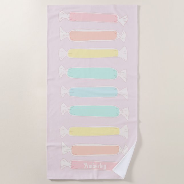 Saltwater Taffy Candy Pastel Colours Personalized Beach Towel (Front)