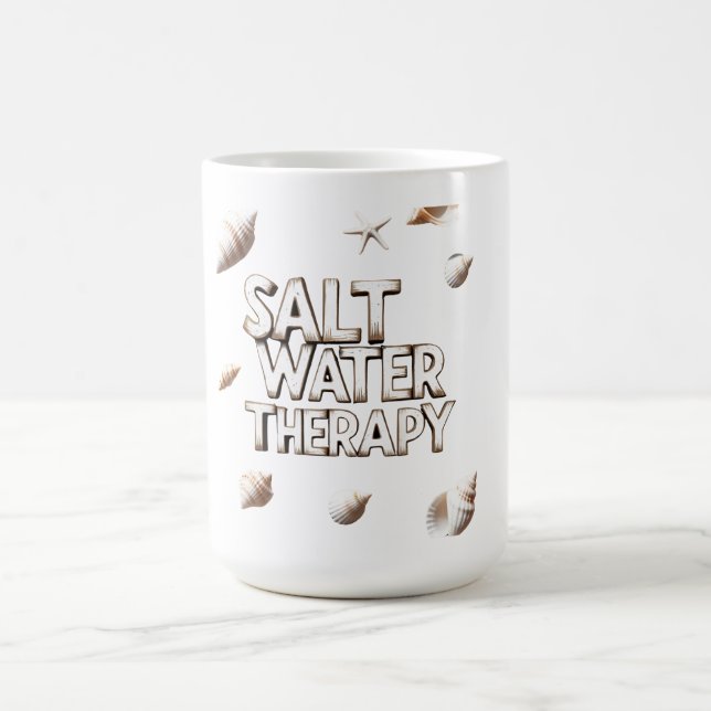 Saltwater Therapy Quote Ocean Beach Summer Coffee Mug (Center)