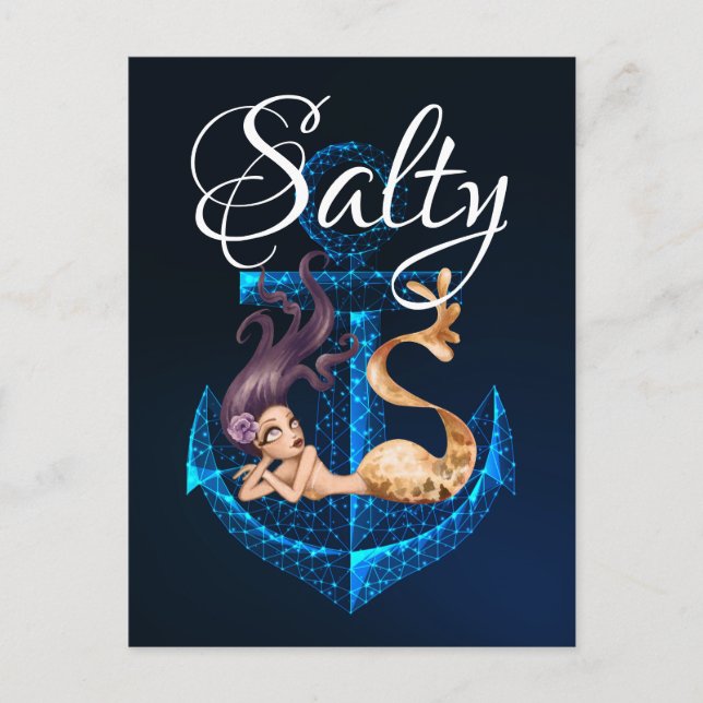 Salty ~ Anchor and Mermaid Sea Life Postcard (Front)