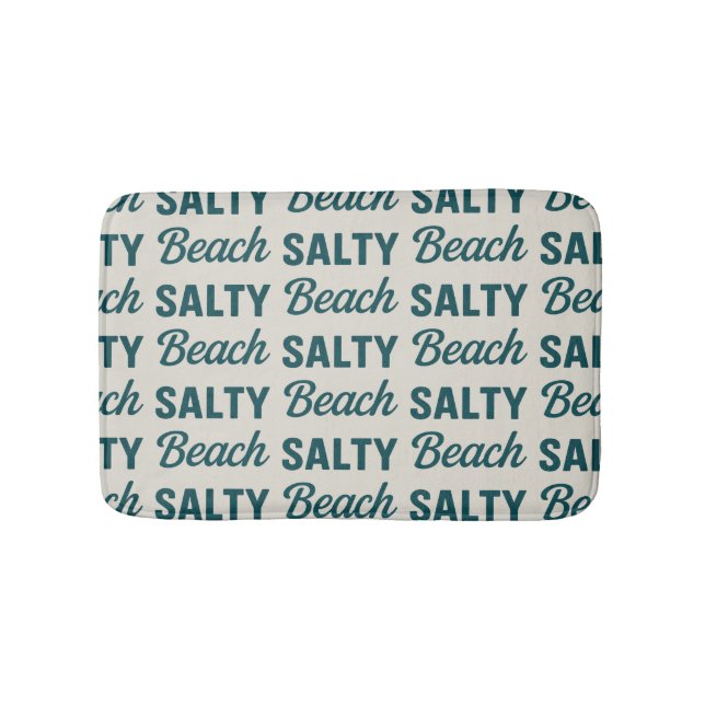 Salty Beach Coastal Teal Graphic Print Ocean Decor Bath Mat (Front)
