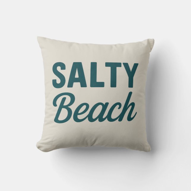 Salty Beach - Reversible Coastal Teal Ocean Print Throw Pillow (Front)