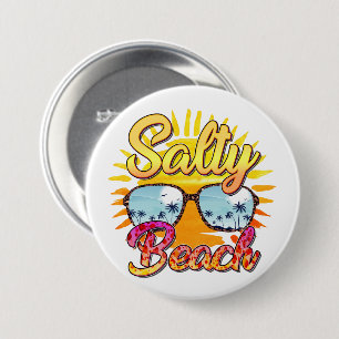 Salty Beach Tropical Sun & Palm Tree 3 Inch Round Button