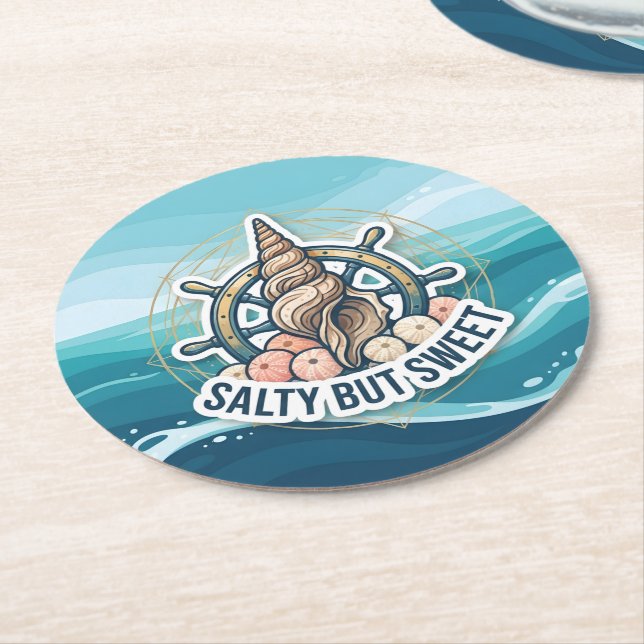 Salty But Sweet Round Paper Coaster (Angled)