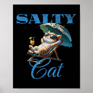 Salty Cat – Funny Beach Summer Kitty Drinking Boat Poster