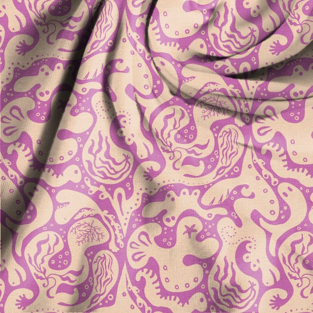 Salty Creatures Pink and Peach Seamless Pattern Fabric (Creator Uploaded)