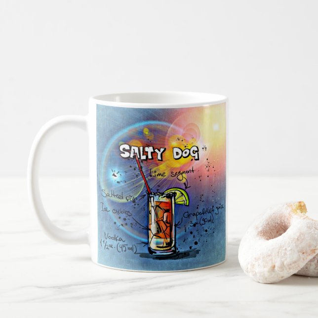 Salty Dog Cocktail (#6 of 12 Drink Recipe Sets) Coffee Mug (With Donut)