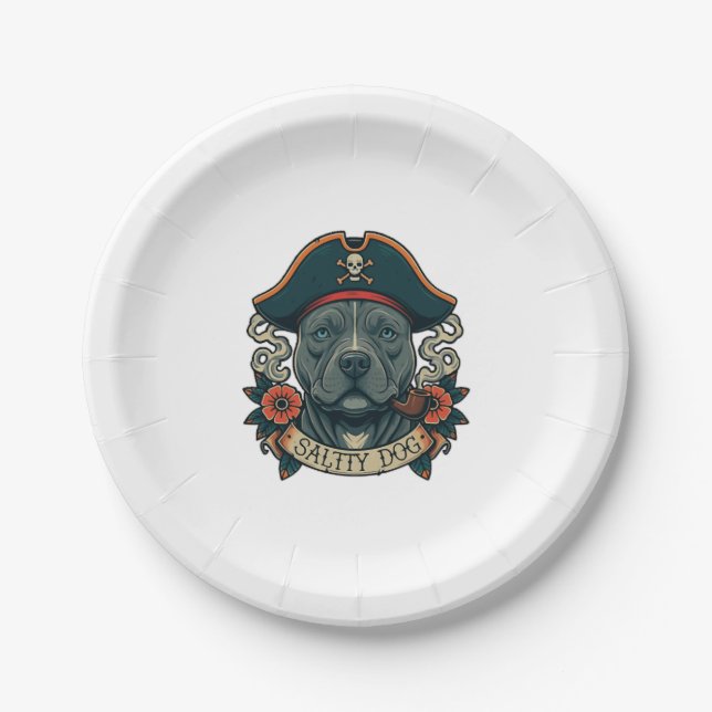 Salty Dog Pitbull Paper Plate (Front)