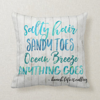 Salty Hair Sandy Toes Ocean Beach Quote Pillow