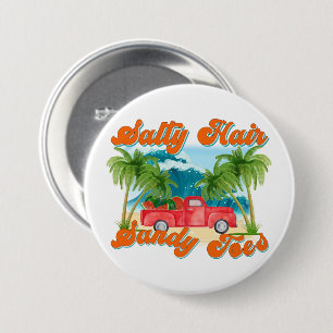 Salty Hair, Sandy Toes Tropical Truck & Beach 3 Inch Round Button