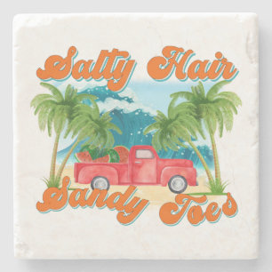 Salty Hair, Sandy Toes Tropical Truck & Beach Stone Coaster