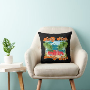 Salty Hair, Sandy Toes Tropical Truck & Beach Throw Pillow