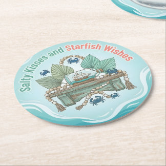 Salty Kisses and Starfish Wishes Round Paper Coaster