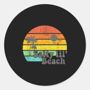 Salty Lil Beach Retro Vacation Funny Summer Quote Classic Round Sticker