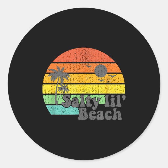 Salty Lil Beach Retro Vacation Funny Summer Quote  Classic Round Sticker (Front)
