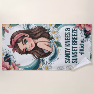 Salty Lil Tropical Hibiscus Ocean Wave Beach Towel