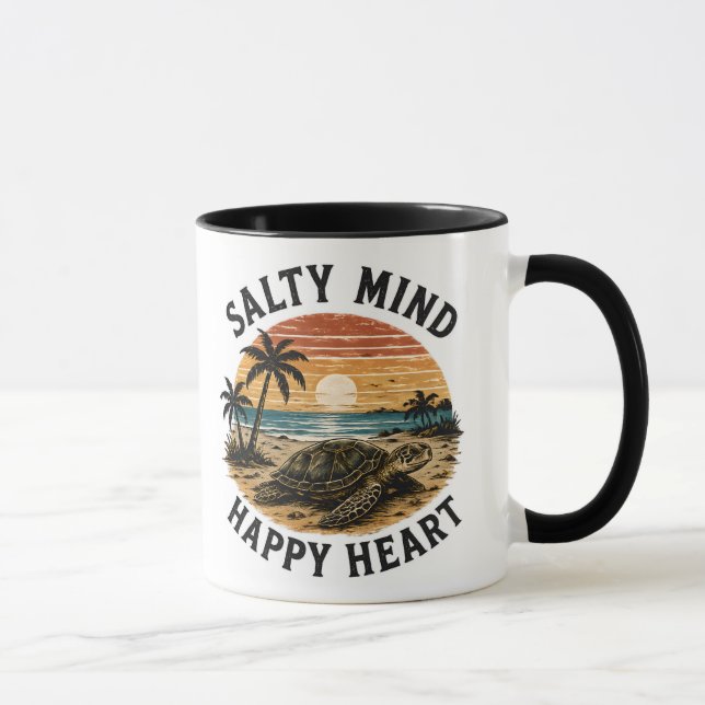 Salty Mind Sea Turtle Beach Sunset Art Design Mug (Right)
