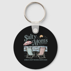Salty Moms Beach Club Retro Vacation Coastal Vibes Keychain