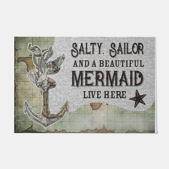 Salty Sailor And A Beautiful Mermaid Live Here Doormat (Front)