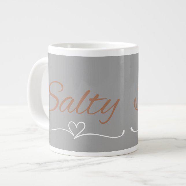 Salty Script with Heart Flourish, Birthday Gift  Large Coffee Mug (Front Left)