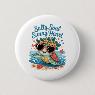 Salty Soul Sunny Heart Turtle Summer 2 Inch Round Button