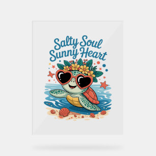 Salty Soul Sunny Heart Turtle Summer Acrylic Sign