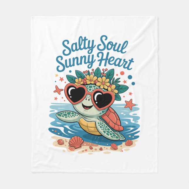 Salty Soul Sunny Heart Turtle Summer Fleece Blanket (Front)