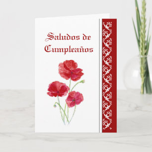 Saludos de Cumpleaños   Red PoppiesGarden Flowers Card