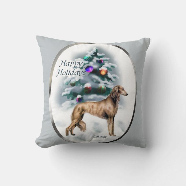 Saluki Christmas Throw Pillow (Front)