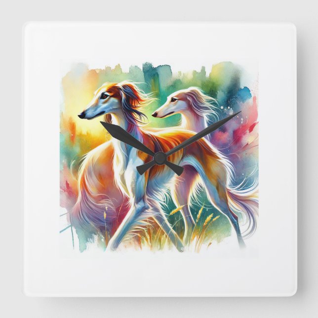 Saluki Dog 090724AREF103 - Watercolor Square Wall Clock (Front)
