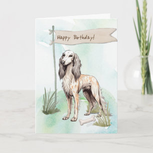 Saluki Dog Breed Outdoors Under Birthday Sign Card