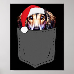 Saluki Dog Santa Hat Christmas Pocket Fun Xmas 1 Poster