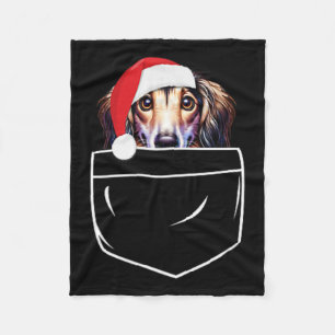 Saluki Dog Santa Hat Christmas Pocket Fun Xmas Fleece Blanket