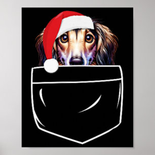 Saluki Dog Santa Hat Christmas Pocket Fun Xmas Poster