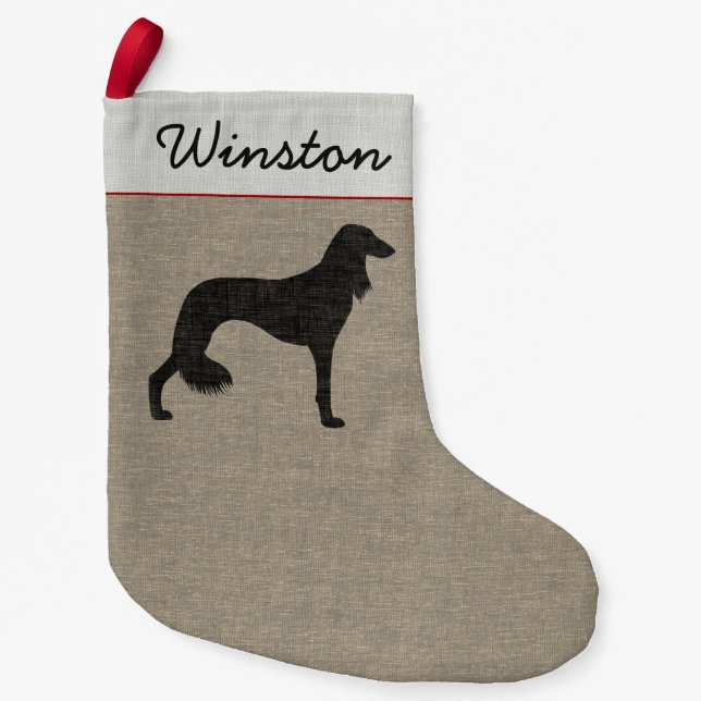 Saluki Dog Silhouette Personalized Holiday Small Christmas Stocking (Front)