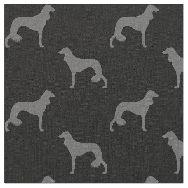 Saluki Dog Silhouettes Black and Grey  Patterned Fabric (Close Up)