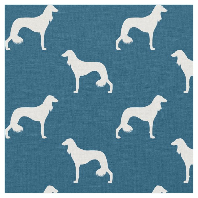 Saluki Dog Silhouettes Blue and White Patterned Fabric (Close Up)