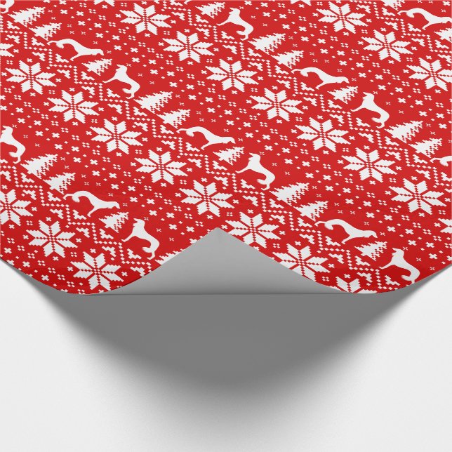 Saluki Dog Silhouettes Christmas Holiday Pattern Wrapping Paper (Corner)