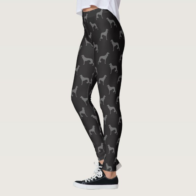 Saluki Dog Silhouettes Pattern Grey and Black Leggings (Left)